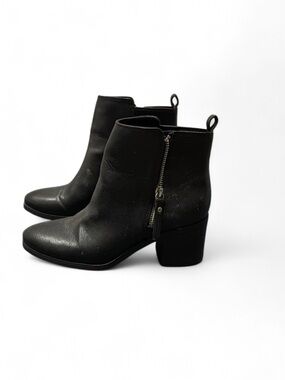 H&M Black Leather Ankle Booties with Side Zip Detail